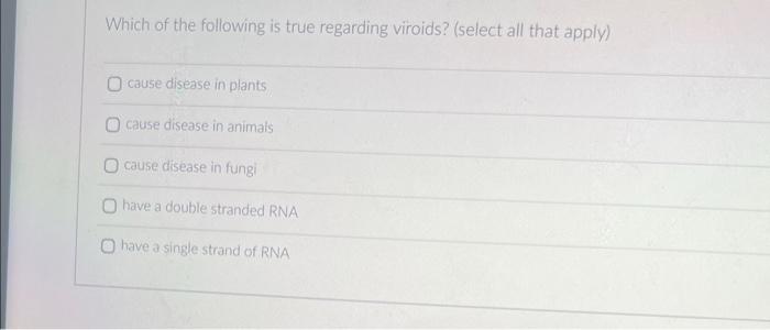 Solved Which of the following is true regarding viroids? | Chegg.com