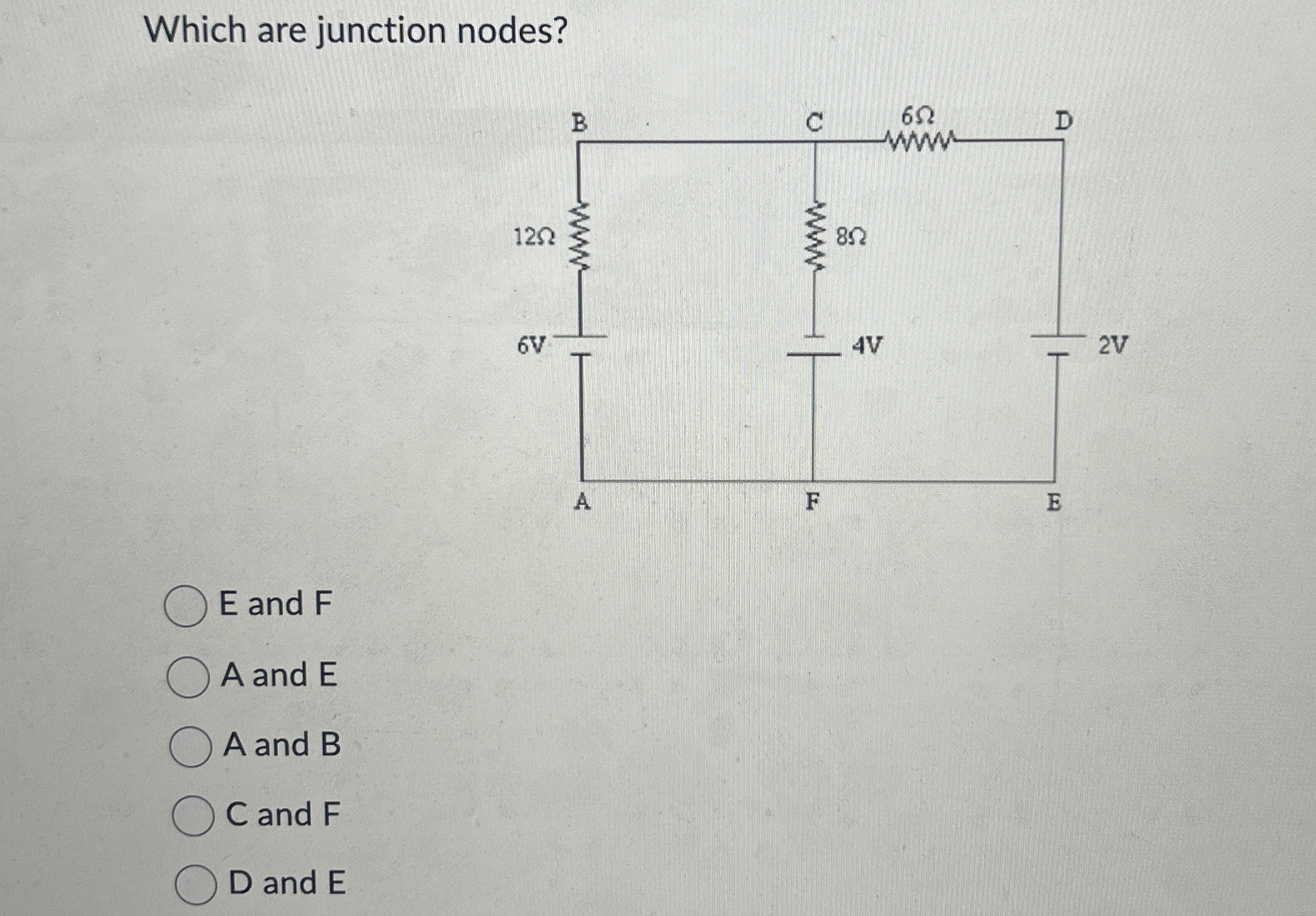 Solved Which are junction nodes?E ﻿and FA and EA and BC and | Chegg.com