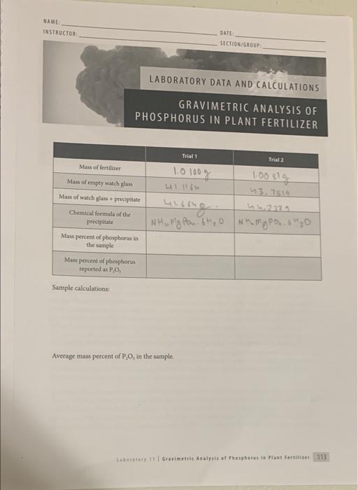 LABORATORY 11 GRAVIMETRIC ANALYSIS OF PHOSPHORUS IN