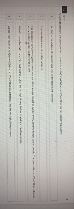 Solved 15 1 point Arrange the steps in the correct order to | Chegg.com