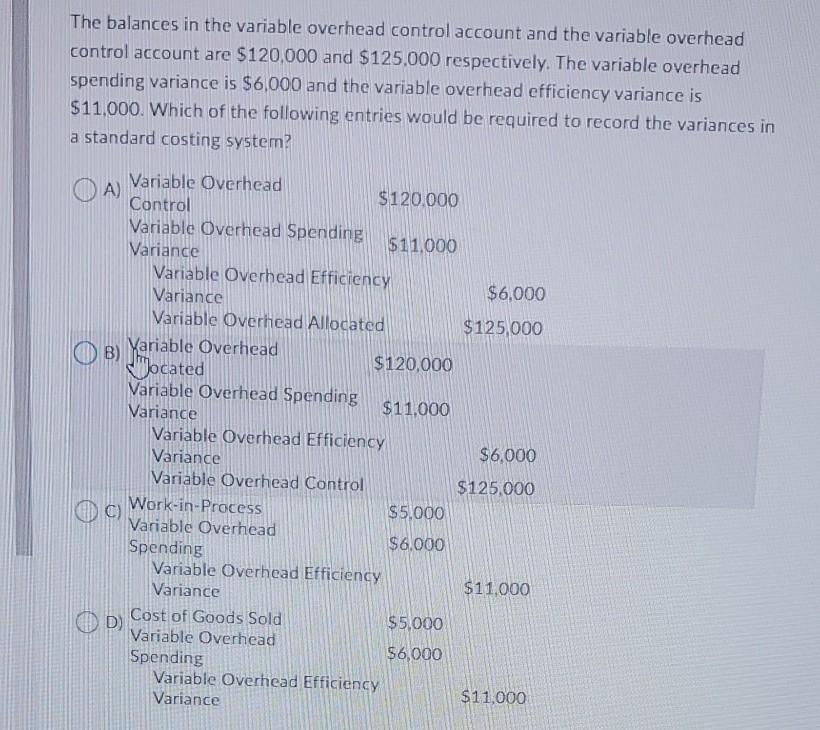 Solved The balances in the variable overhead control account | Chegg.com