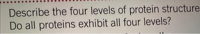 Solved Describe the four levels of protein structure Do all | Chegg.com