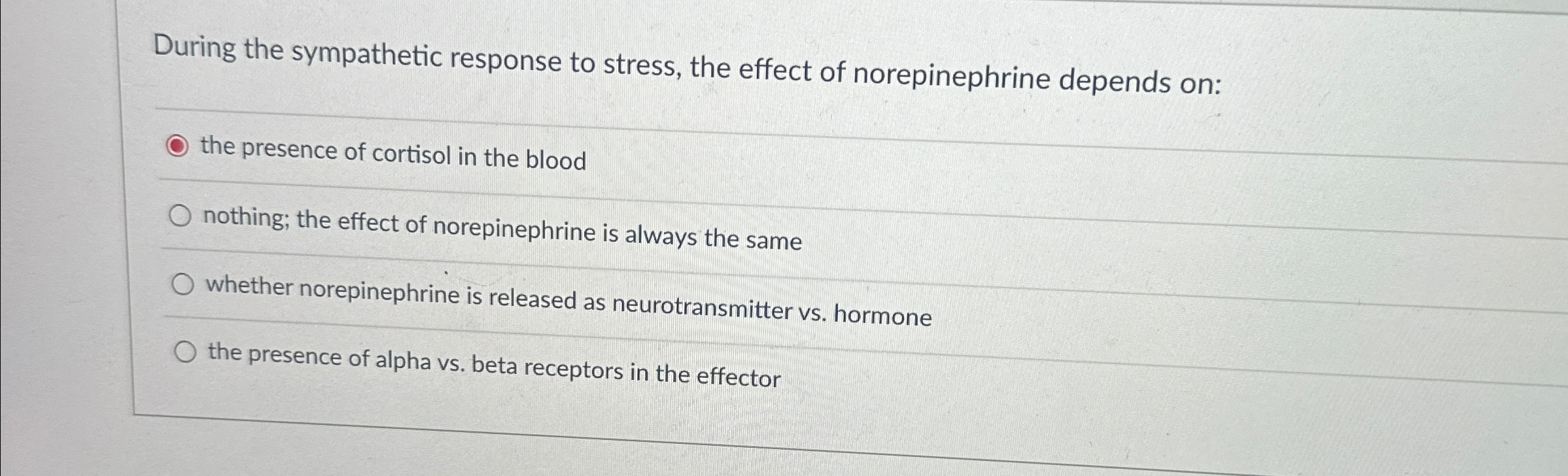 Solved During the sympathetic response to stress, the effect | Chegg.com