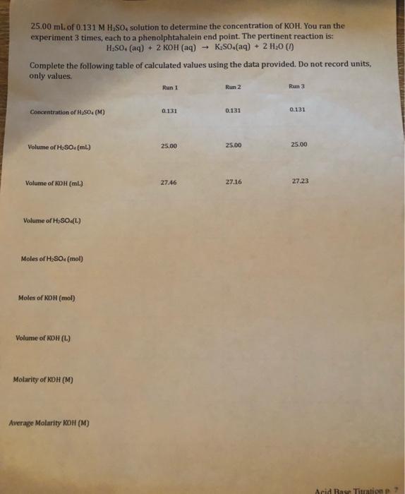 Solved Acid / Base Titrations PostLaboratory Questions