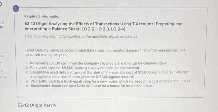 Solved Required information E2-12 (Algo) Analyzing the | Chegg.com