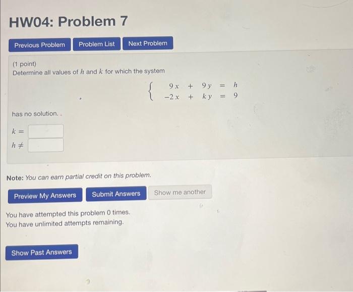 Solved (1 Point) Determine All Values Of H And K For Which | Chegg.com