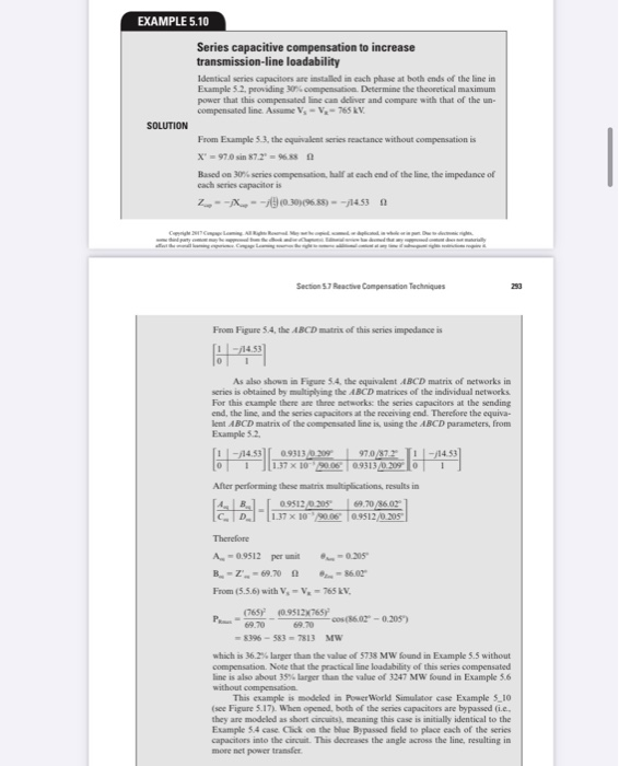 EXAMPLE 5.10 series capacitive compensation to increase transmission-line loadability identical series capacitors are install