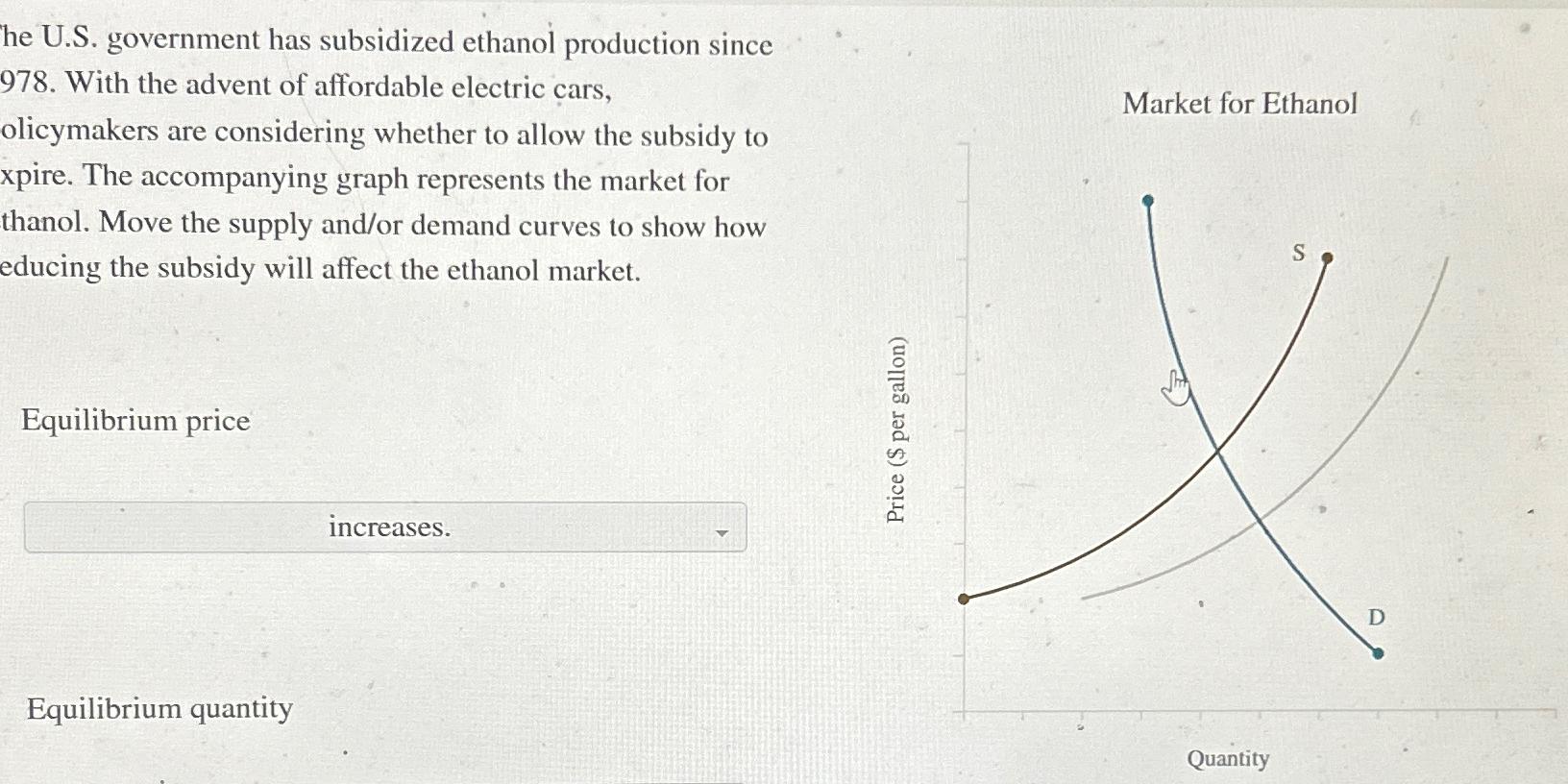 Solved he U.S. ﻿government has subsidized ethanol production | Chegg.com