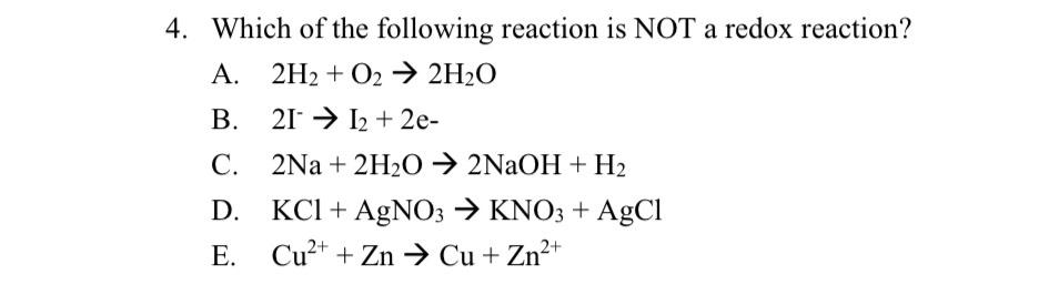 Solved Which of the following reaction is NOT a redox | Chegg.com