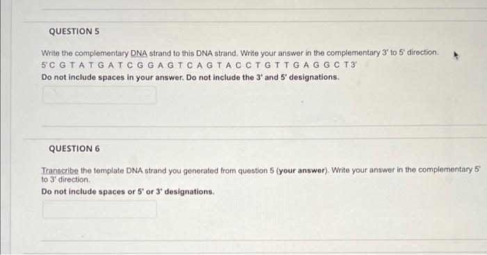 Solved QUESTION 5 Write the complementary DNA strand to this | Chegg.com