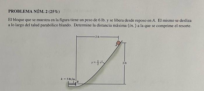 El bloque que se muestra en la figura tiene un peso de \( 6 \mathrm{lb} \). y se libera desde reposo en \( A \). El mismo se