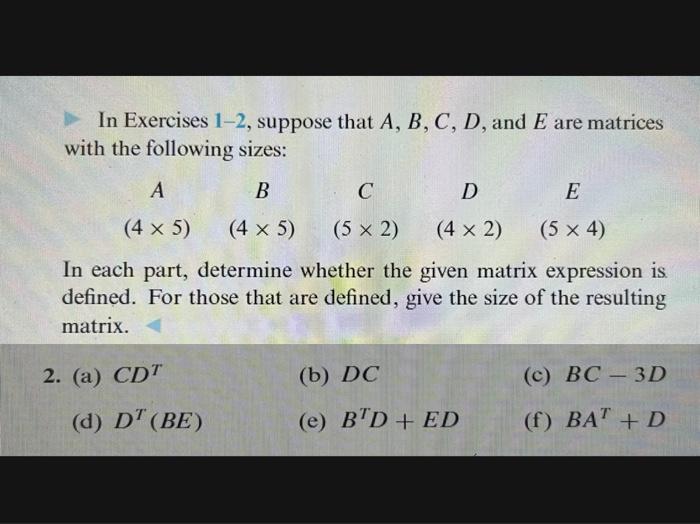 Solved In Exercises 1-2, Suppose That A, B, C, D, And E Are | Chegg.com