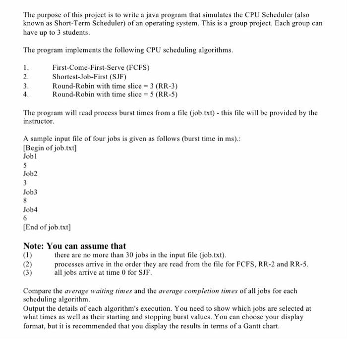Solved The purpose of this project is to write a java | Chegg.com