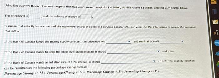 Solved Using the quantity theory of money, suppose that this | Chegg.com