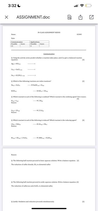 3:32 X Name Date ASSIGNMENT.doc A Applications | Chegg.com