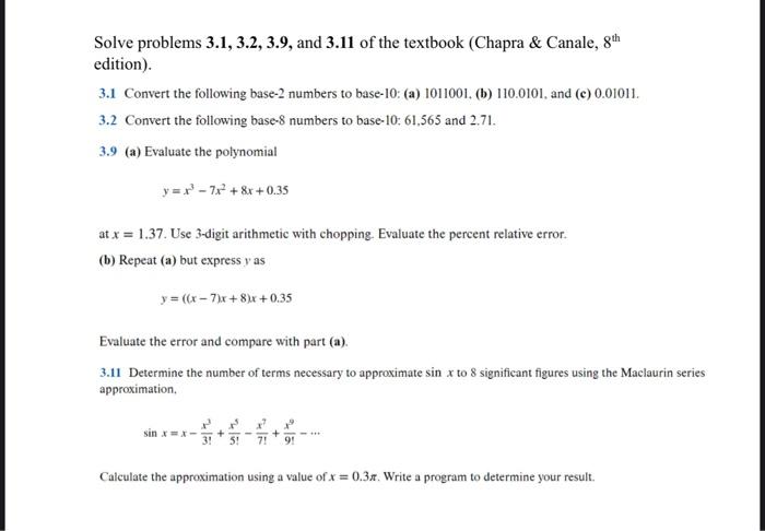 Solved Solve problems 3.1, 3.2,3.9, and 3.11 of the textbook | Chegg.com