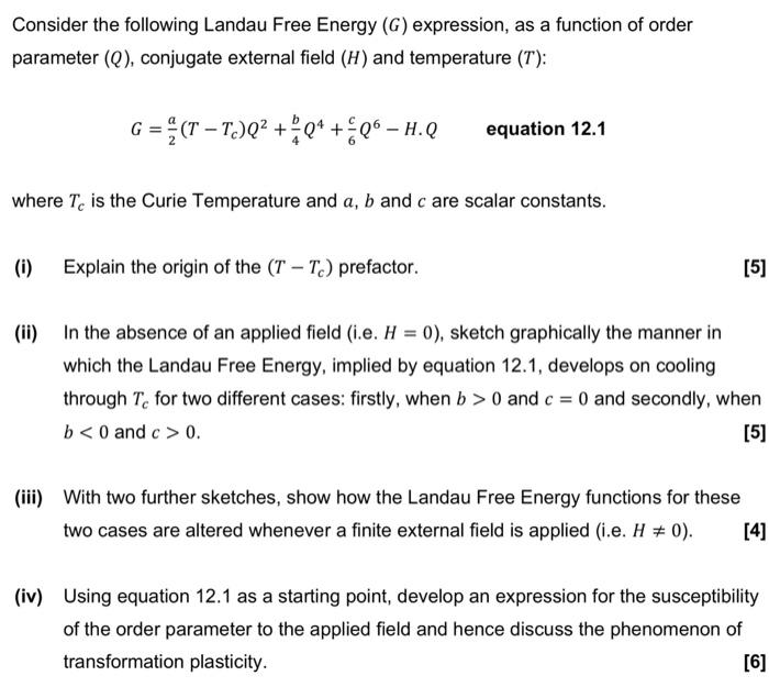 Solved Consider the following Landau Free Energy (G) | Chegg.com