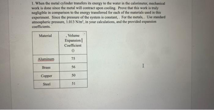 Solved 1. When the metal cylinder transfers its energy to | Chegg.com