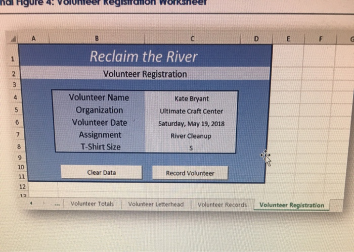 nal hgure 4! volunteer registraron worksheer d e f g reclaim the river volunteer registration se50wn volunteer name organizat