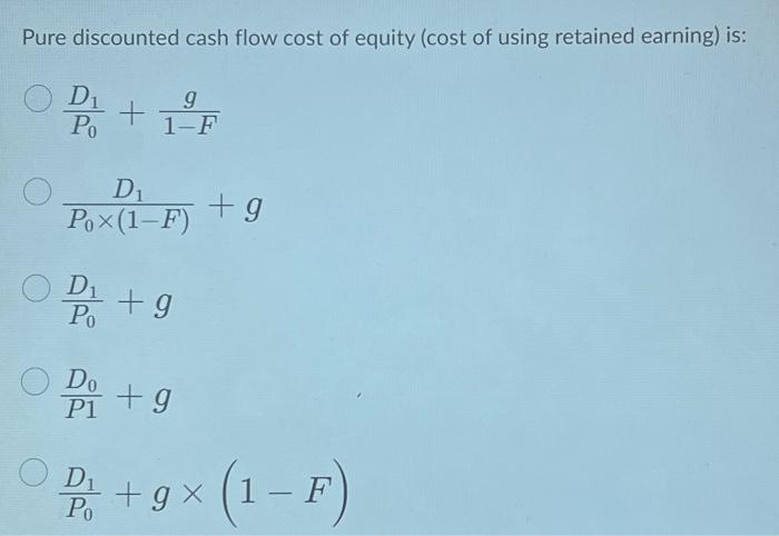 Solved Pure discounted cash flow cost of equity (cost of | Chegg.com