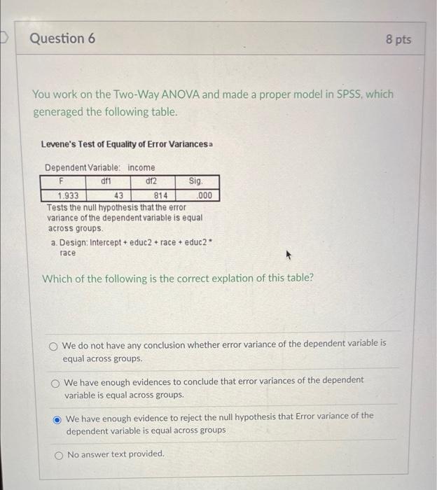 Solved D Question Pts You Work On The Two Way ANOVA And Chegg Com