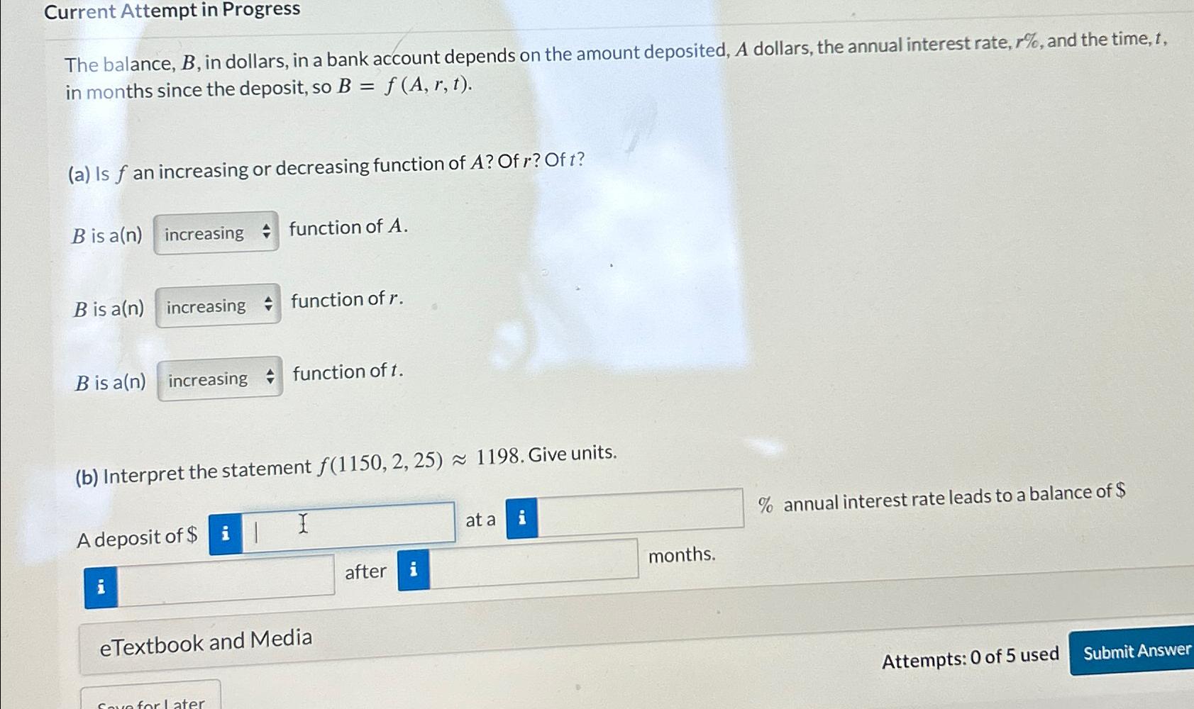 Solved Current Attempt In ProgressThe Balance, B, ﻿in | Chegg.com