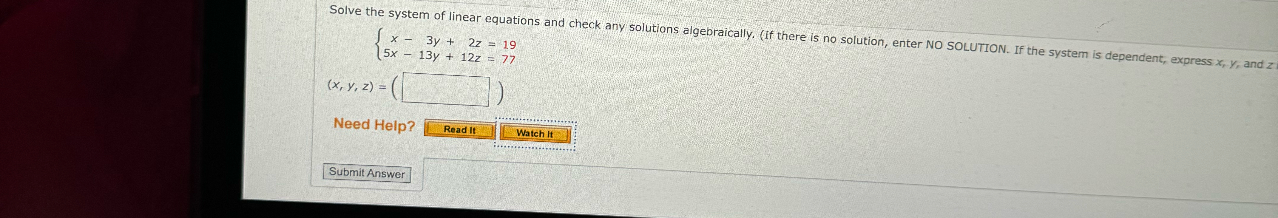 Solved Solve the system of linear equations and check any | Chegg.com