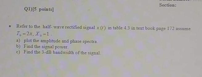 Solved TABLE 4.3 Fourier Series for Common Signals Name | Chegg.com