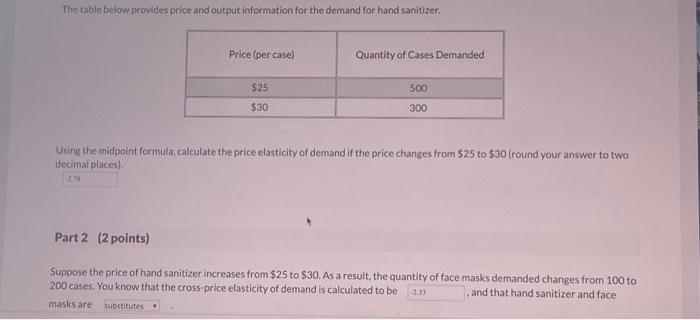 Solved The table below provides price and output information | Chegg.com