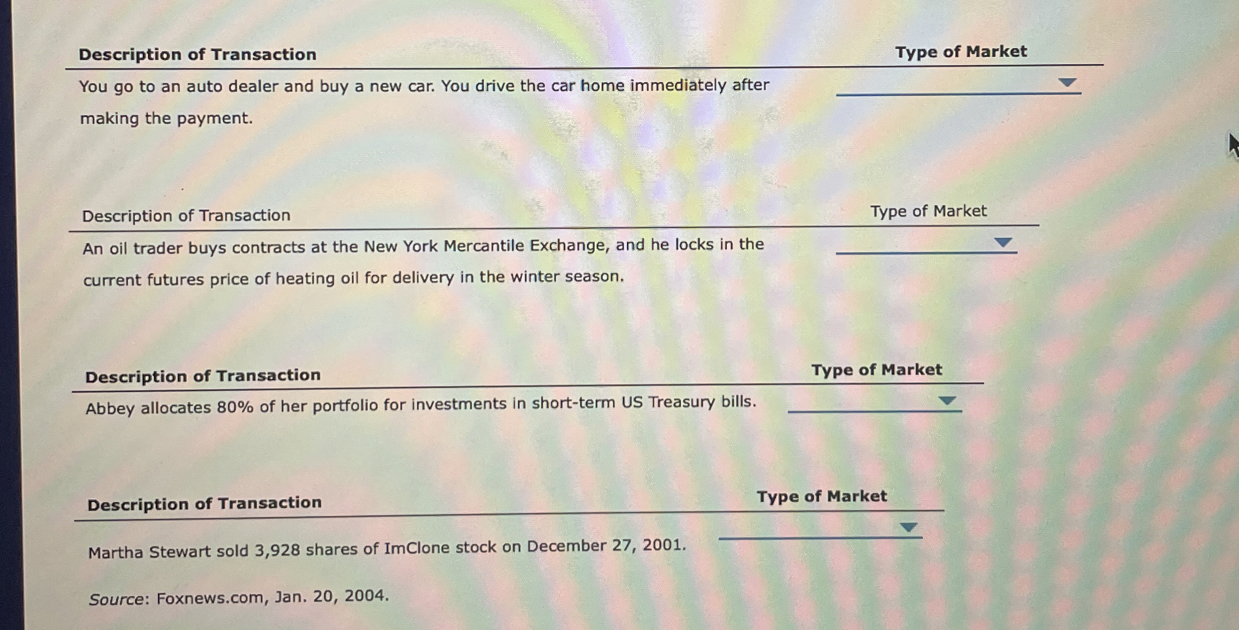 Description of TransactionType of MarketYou go to an | Chegg.com