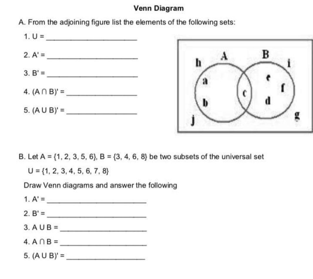Solved Venn Diagram A. From the adjoining figure list the | Chegg.com