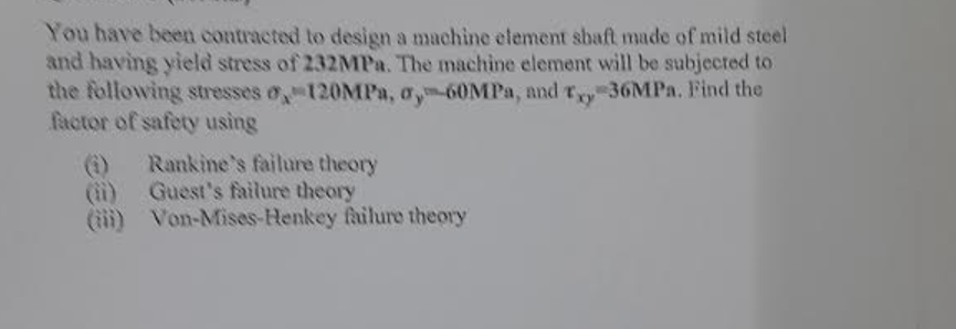 Solved You have been contracted to design a machine element | Chegg.com