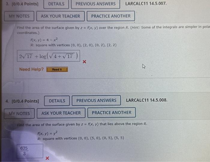 Solved Find The Area Of The Surface Given By Z F X Y Over