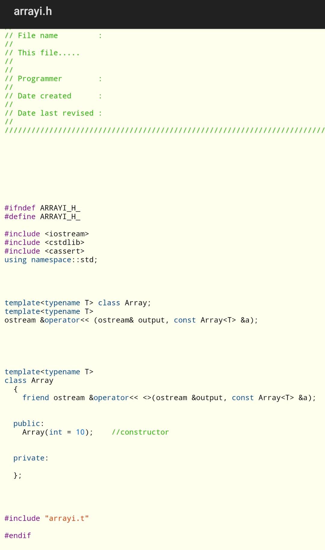 Solved PROBLEM STATEMENT: Add a template to the arrayi class | Chegg.com