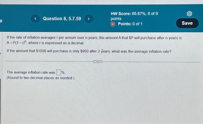 Solved e Question 8, 5.7.59 > The average inflation rate | Chegg.com
