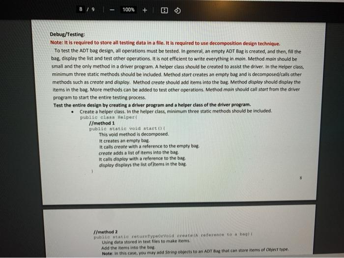 Solved Project 1 Abstract Data Type(ADT) Bag CREATE an ADT | Chegg.com