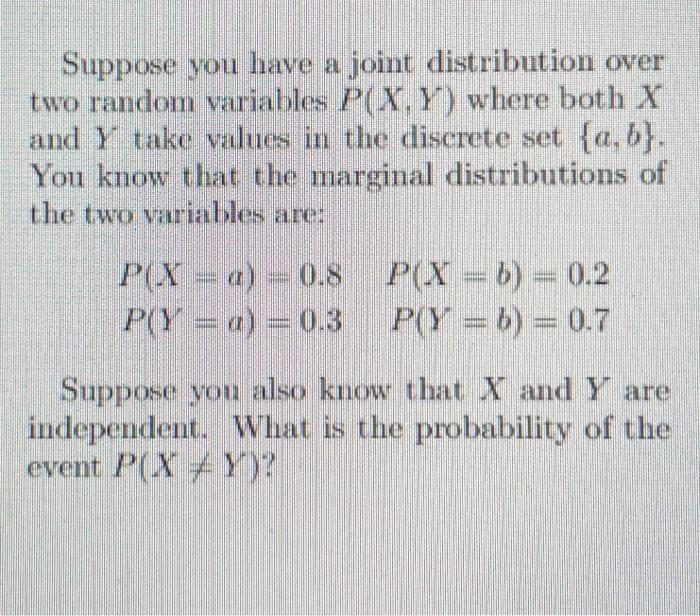 Solved Suppose you have a joint distribution over two random | Chegg.com