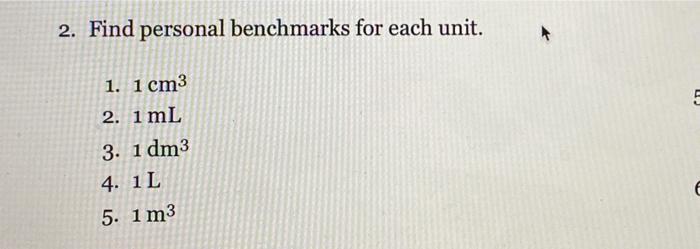 Solved 2 Find Personal Benchmarks For Each Unit E 트 1 1 Chegg Com