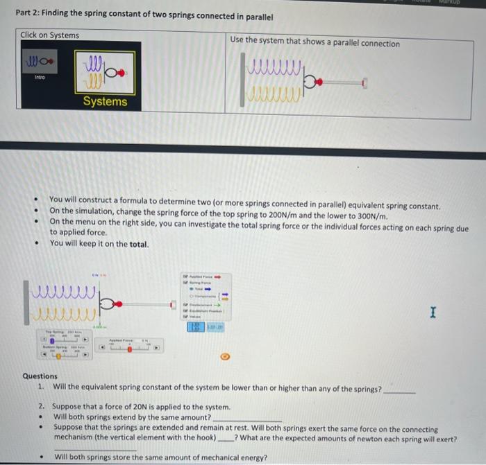 Part 2 Finding the spring constant of two springs