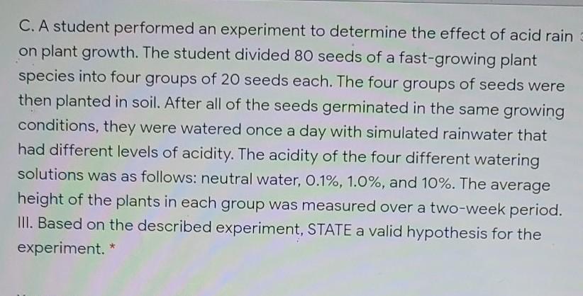 Solved C. A student performed an experiment to determine the | Chegg.com