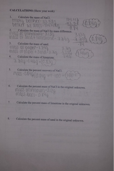 Solved Calculate the percent mass of NaCl in the original | Chegg.com