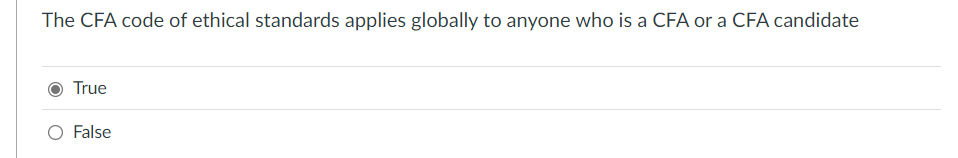 Solved The CFA code of ethical standards applies globally to | Chegg.com