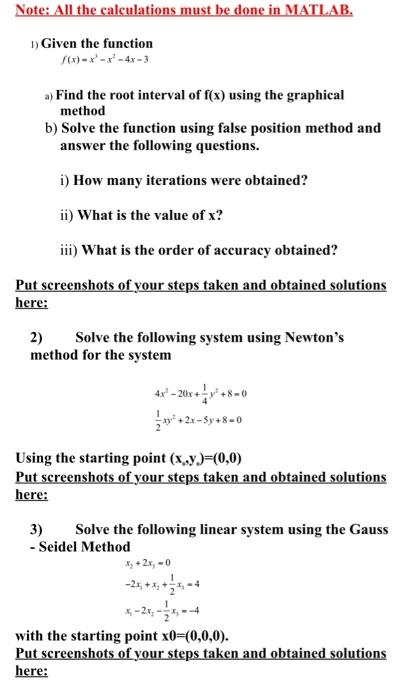 Solved Note: All the calculations must be done in MATLAB. 1) | Chegg.com