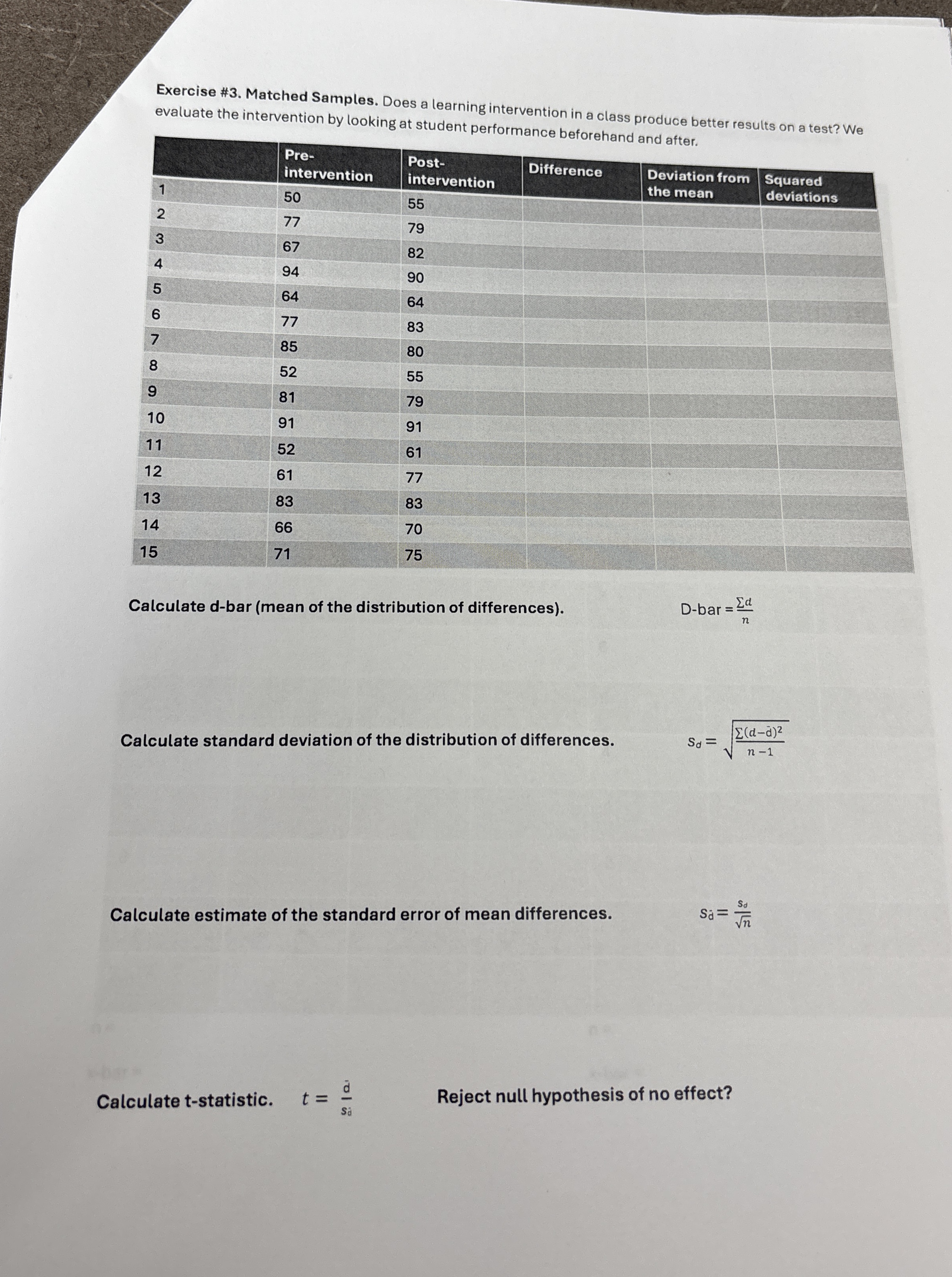 Solved Exercise #3. ﻿Matched Samples. Does a learning | Chegg.com