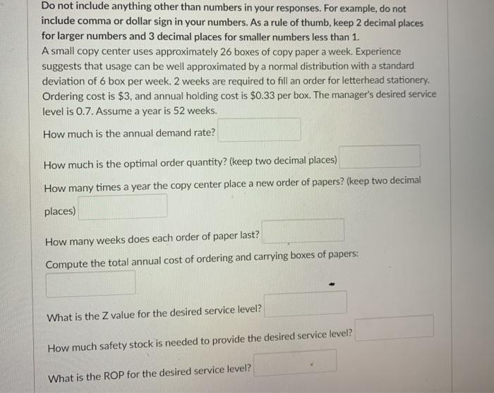 Solved Do not include anything other than numbers in your | Chegg.com