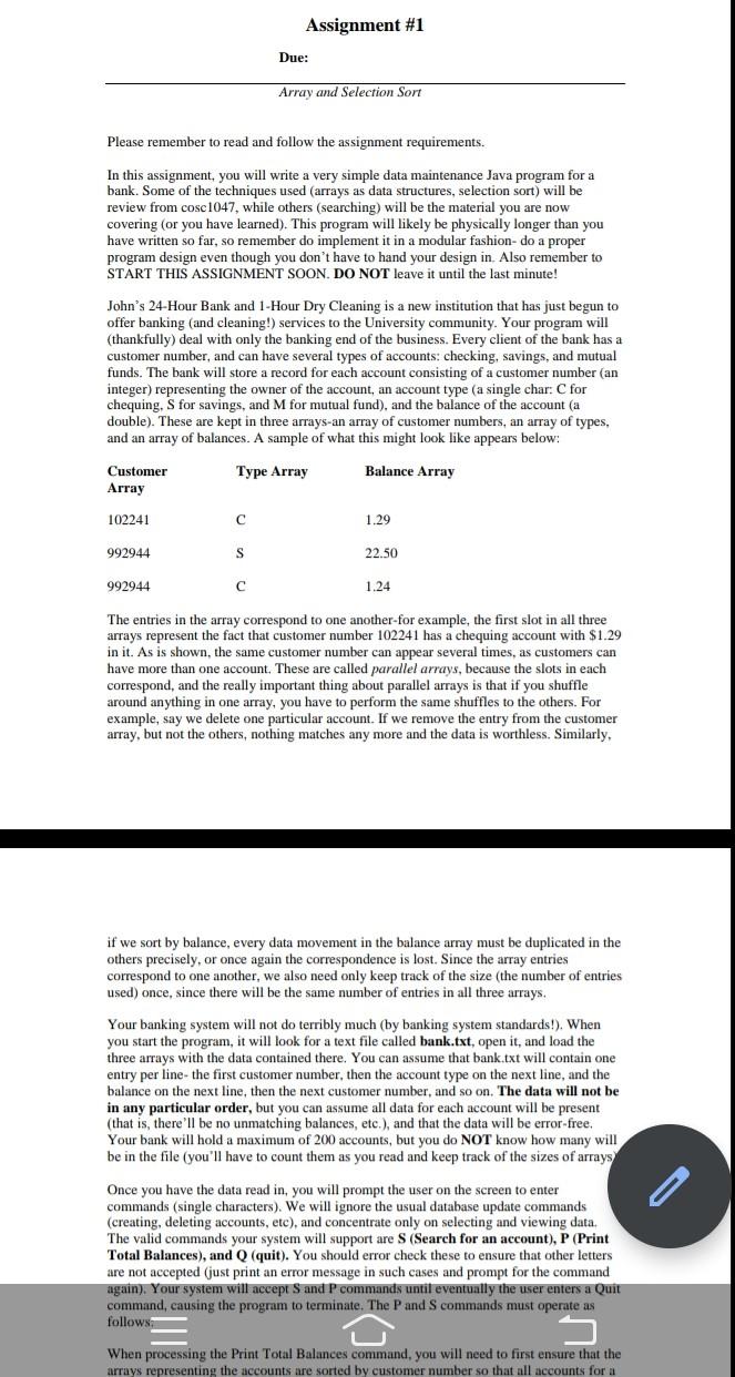Solved Assignment #1 Due: Array and Selection Sort Please | Chegg.com