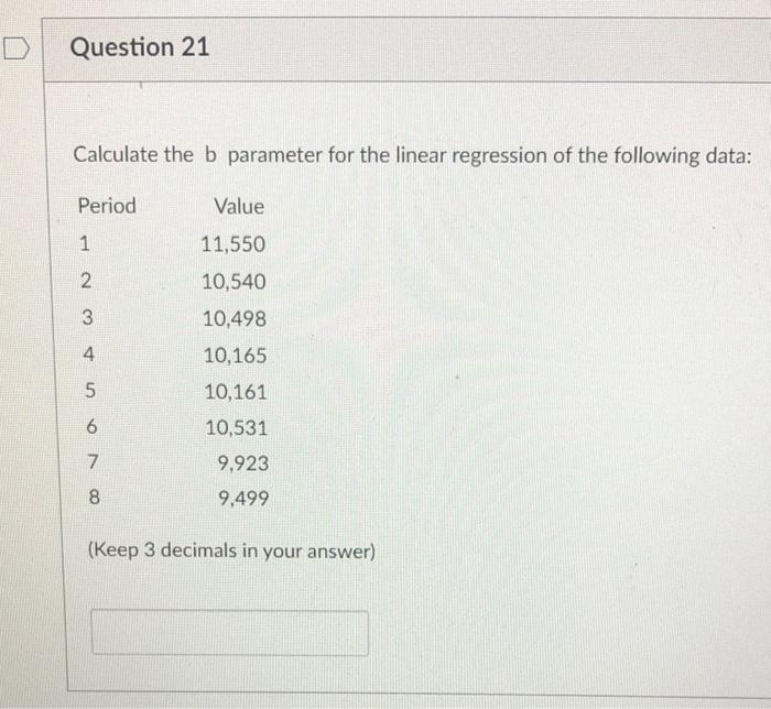 Solved Calculate the b parameter for the linear regression | Chegg.com