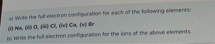 Solved a) Write the full electron configuration for each of | Chegg.com