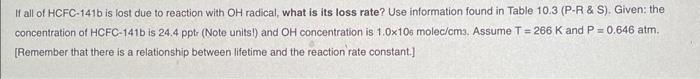 If all of HCFC-141b is lost due to reaction with OH | Chegg.com