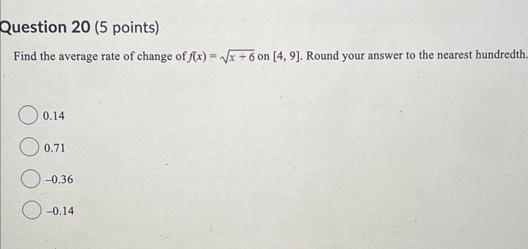 Solved Question 20 (5 ﻿points)Find the average rate of | Chegg.com